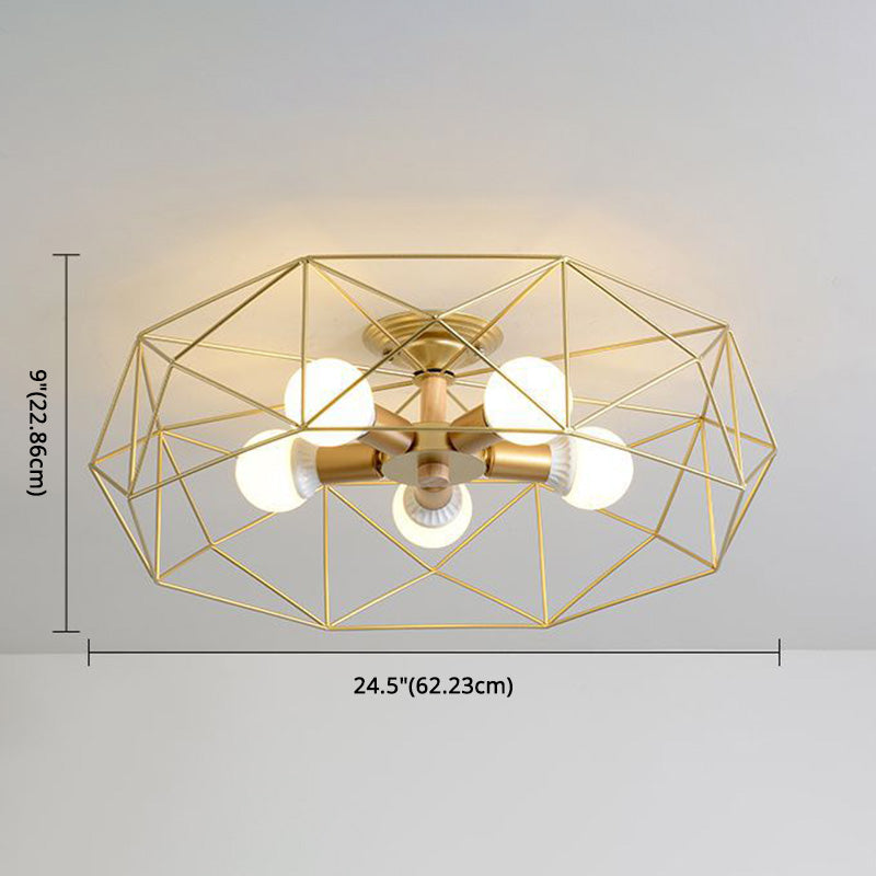 Industrial Cage Drum Semi Flush Mount Ceiling Light Metal Semi Flush Mount for Dining Room