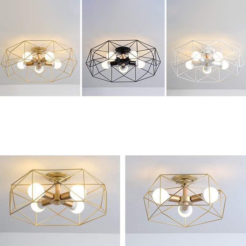 Industrial Cage Drum Semi Flush Mount Ceiling Light Metal Semi Flush Mount for Dining Room