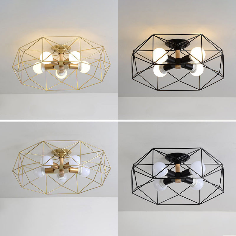 Industrial Cage Drum Semi Flush Mount Ceiling Light Metal Semi Flush Mount for Dining Room