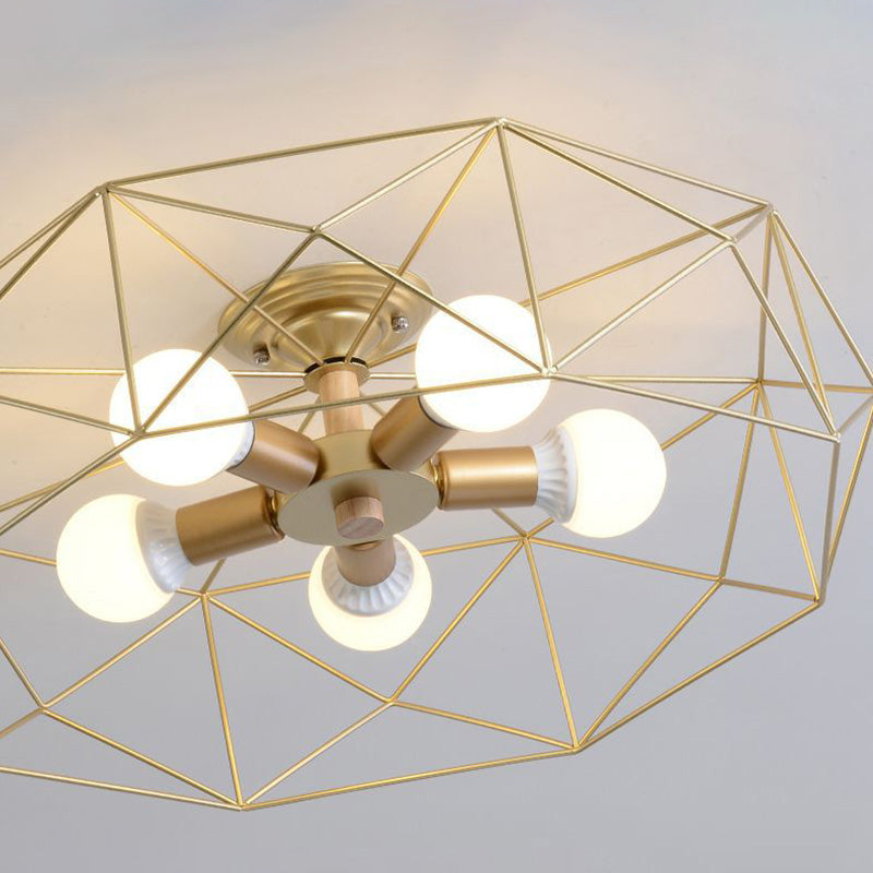 Industrial Cage Drum Semi Flush Mount Ceiling Light Metal Semi Flush Mount for Dining Room