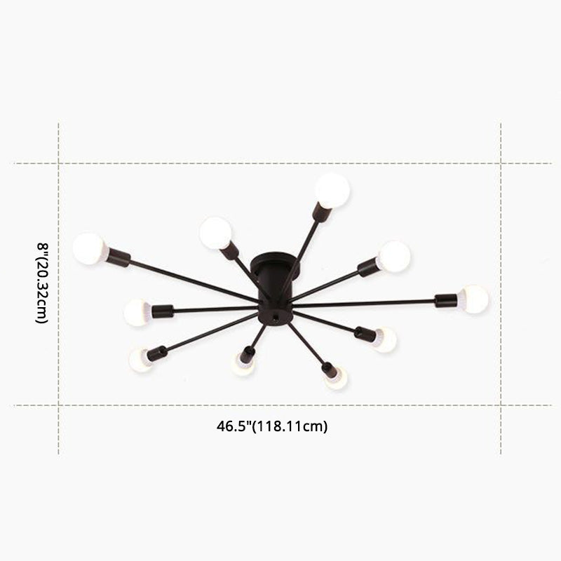 Sputnik Design Metal Semi Flush Light Fixtures Vintage Living Room Semi Flush Mount Ceiling Fixture
