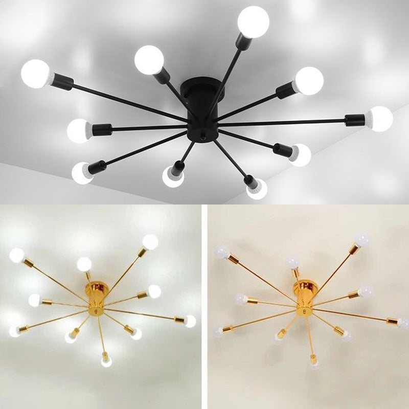 Sputnik Design Metal Semi Flush Light Fixtures Vintage Living Room Semi Flush Mount Ceiling Fixture
