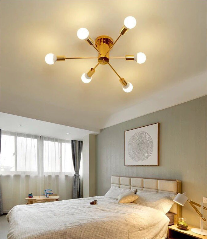 Sputnik Design Metal Semi Flush Light Fixtures Vintage Living Room Semi Flush Mount Ceiling Fixture