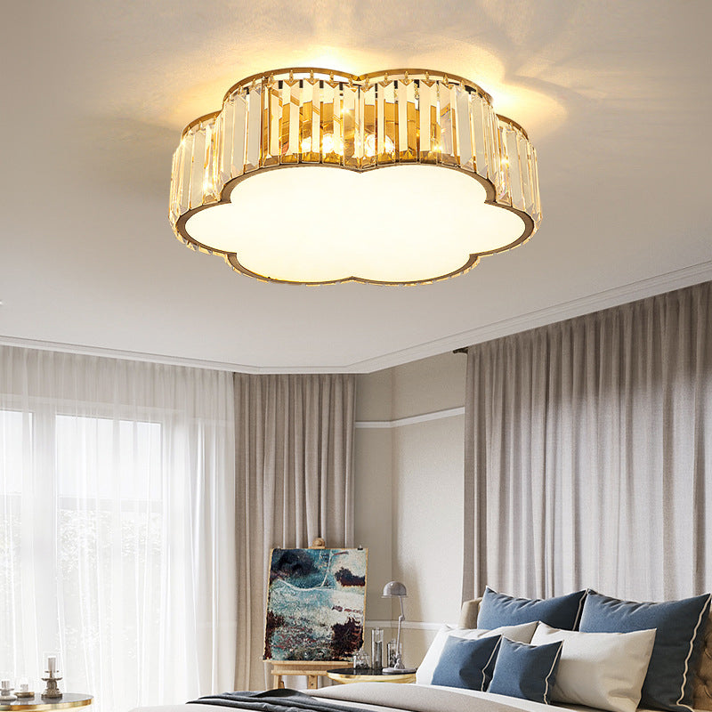 Plafonnier LED en cristal fleuri dans un style de luxe moderne en fer forgé pour chambre à coucher
