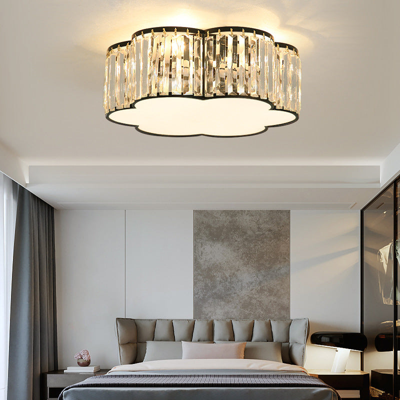 Plafonnier LED en cristal fleuri dans un style de luxe moderne en fer forgé pour chambre à coucher