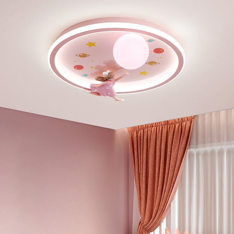 Children's Room Flush Mount Ceiling Light Modern Cartoon Cute Girl Bedroom Princess Room Net Red Angel Pink Round Lamps
