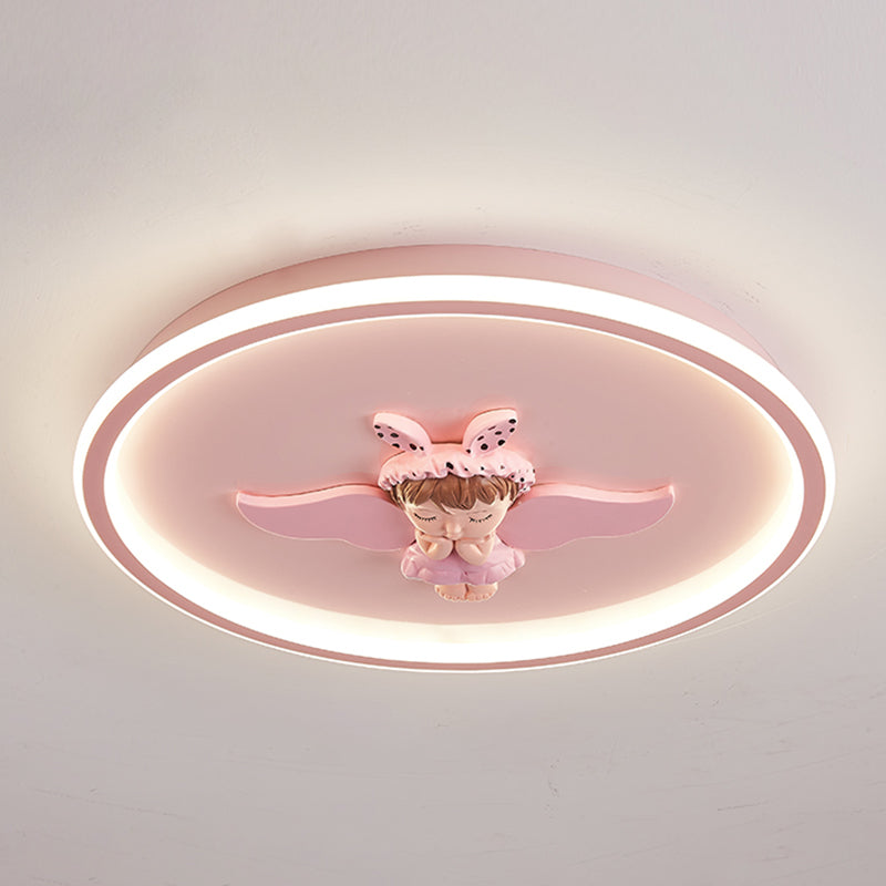 Children's Room Flush Mount Ceiling Light Modern Cartoon Cute Girl Bedroom Princess Room Net Red Angel Pink Round Lamps