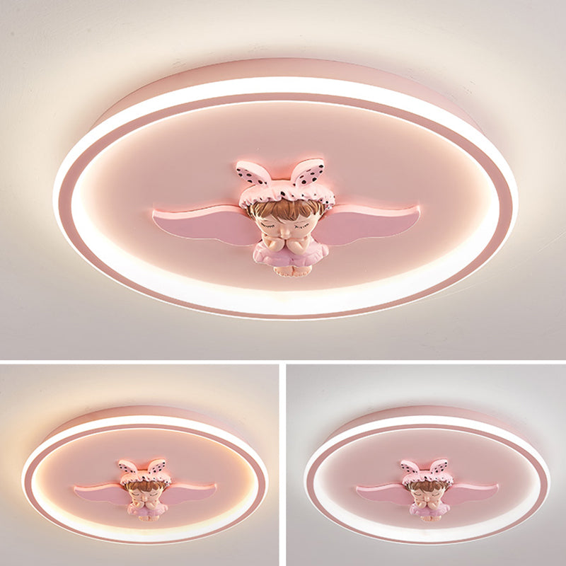 Children's Room Flush Mount Ceiling Light Modern Cartoon Cute Girl Bedroom Princess Room Net Red Angel Pink Round Lamps