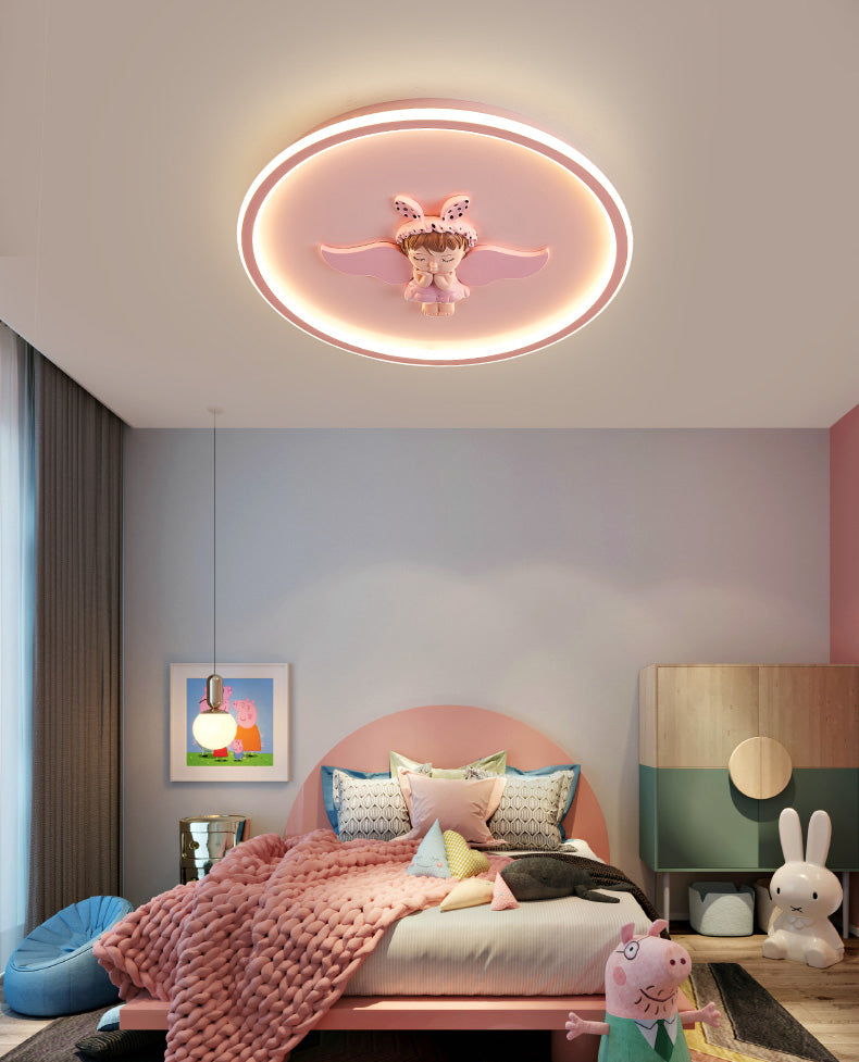 Children's Room Flush Mount Ceiling Light Modern Cartoon Cute Girl Bedroom Princess Room Net Red Angel Pink Round Lamps