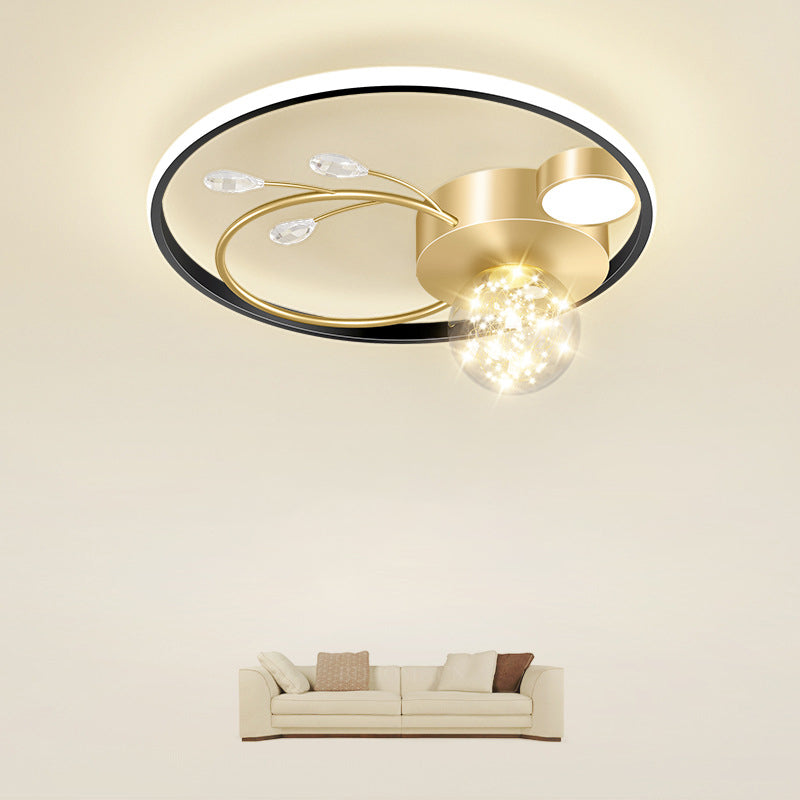 Trendy Modern Circular Plafond Lamp Clear Glass Bedroom LED Flush Mount in Zwart-Goud