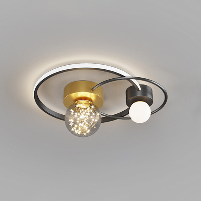 Trendy Modern Circular Plafond Lamp Clear Glass Bedroom LED Flush Mount in Zwart-Goud