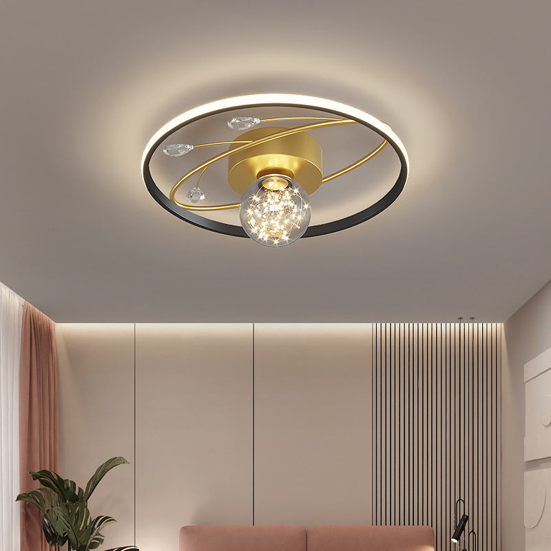 Trendy Modern Circular Plafond Lamp Clear Glass Bedroom LED Flush Mount in Zwart-Goud