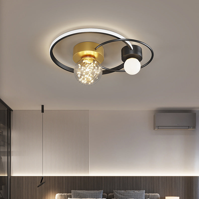 Trendy Modern Circular Plafond Lamp Clear Glass Bedroom LED Flush Mount in Zwart-Goud