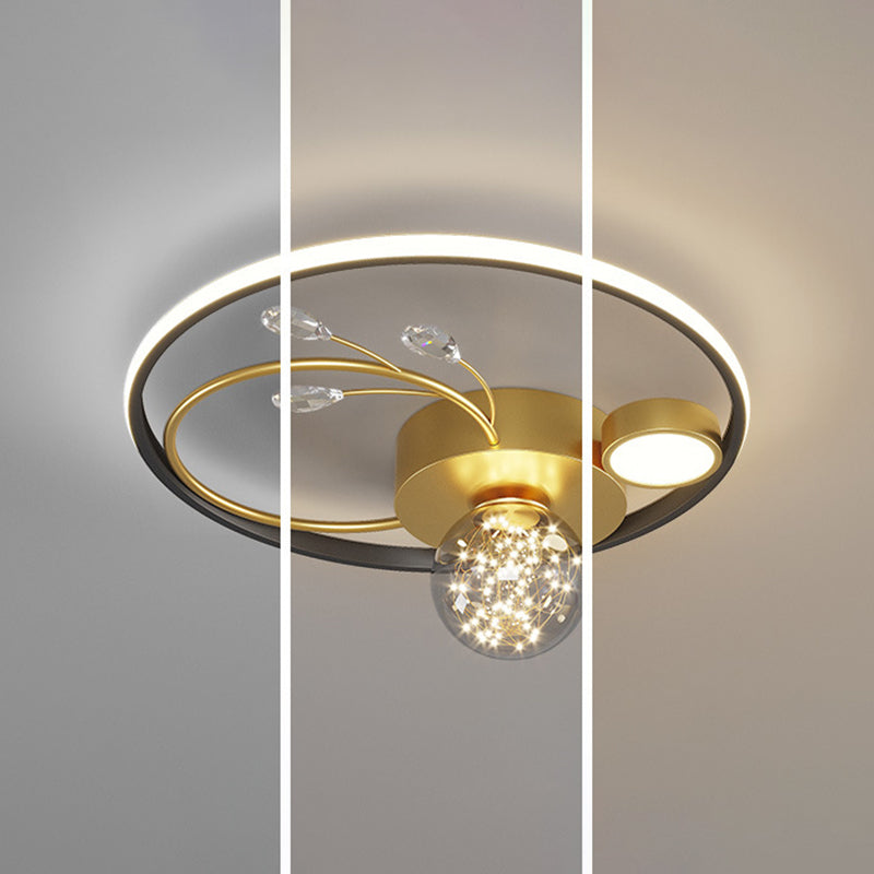 Trendy Modern Circular Plafond Lamp Clear Glass Bedroom LED Flush Mount in Zwart-Goud