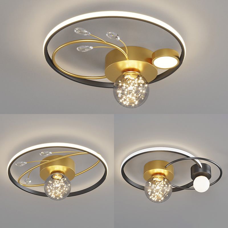 Trendy Modern Circular Plafond Lamp Clear Glass Bedroom LED Flush Mount in Zwart-Goud
