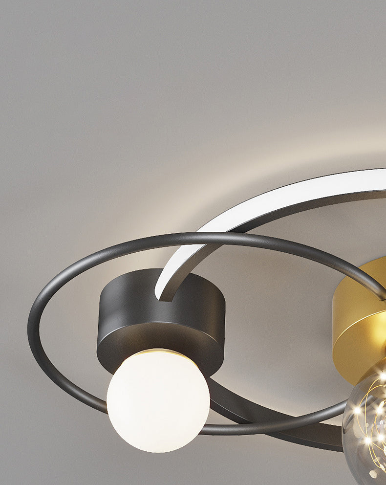 Trendy Modern Circular Plafond Lamp Clear Glass Bedroom LED Flush Mount in Zwart-Goud