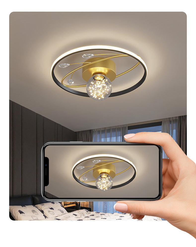 Trendy Modern Circular Plafond Lamp Clear Glass Bedroom LED Flush Mount in Zwart-Goud