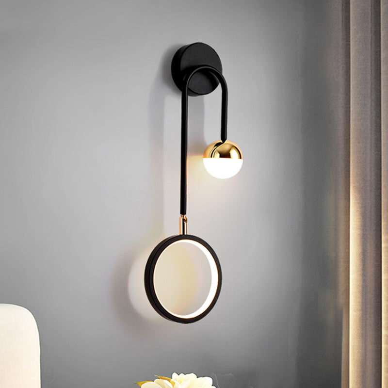 Black Metal LED Wall Lamp 2 Light Hanging Wall Sconce Lamp with Glass Globe and Acrylic Shade