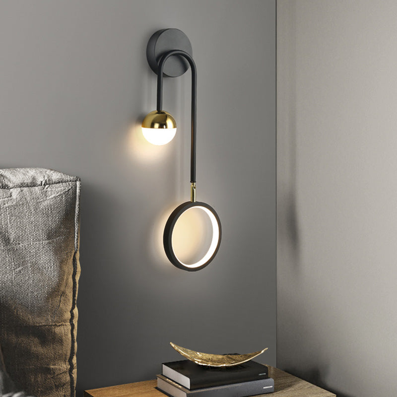 Black Metal LED Wall Lamp 2 Light Hanging Wall Sconce Lamp with Glass Globe and Acrylic Shade