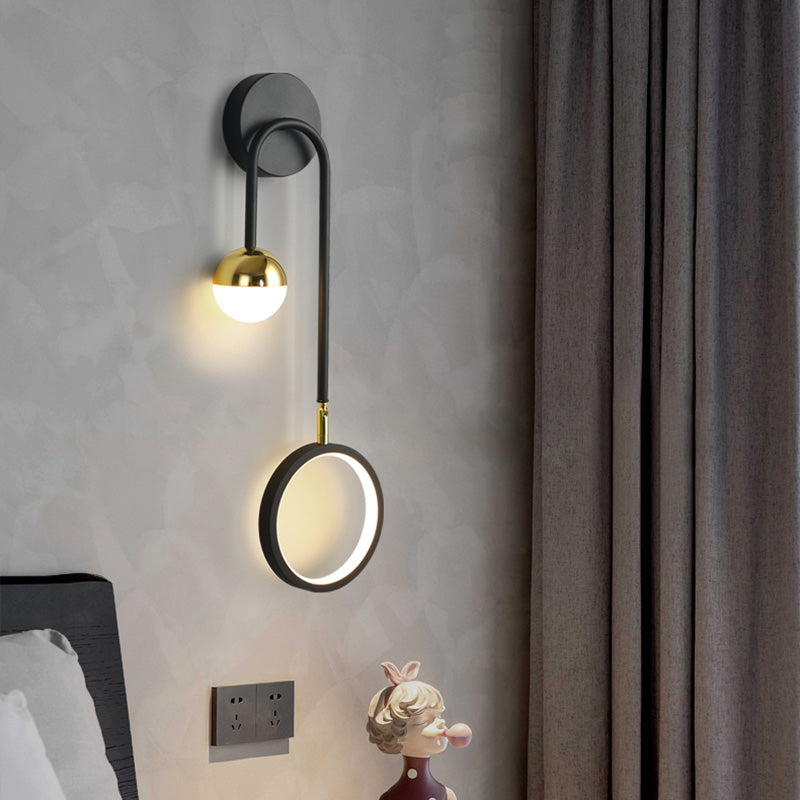 Black Metal LED Wall Lamp 2 Light Hanging Wall Sconce Lamp with Glass Globe and Acrylic Shade