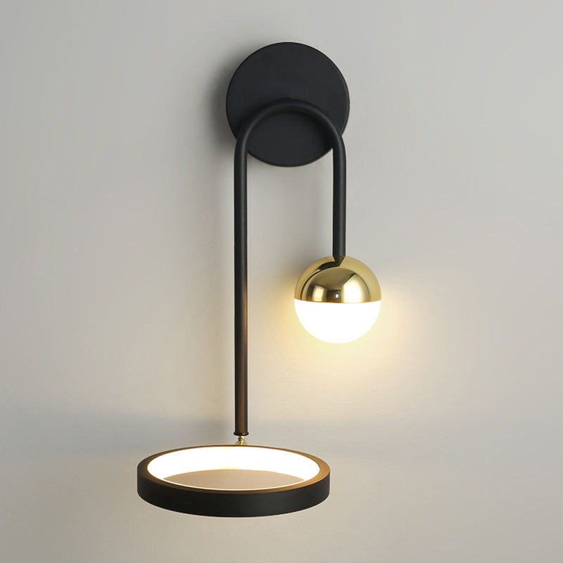 Black Metal LED Wall Lamp 2 Light Hanging Wall Sconce Lamp with Glass Globe and Acrylic Shade