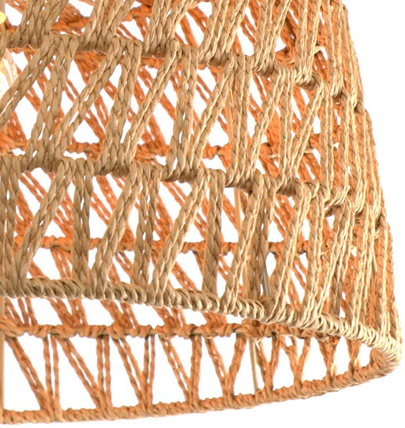 1-Light Hemp Rope Drum Hanging Light Hand Knitting Creative Bedroom Suspension Lamp in Beige