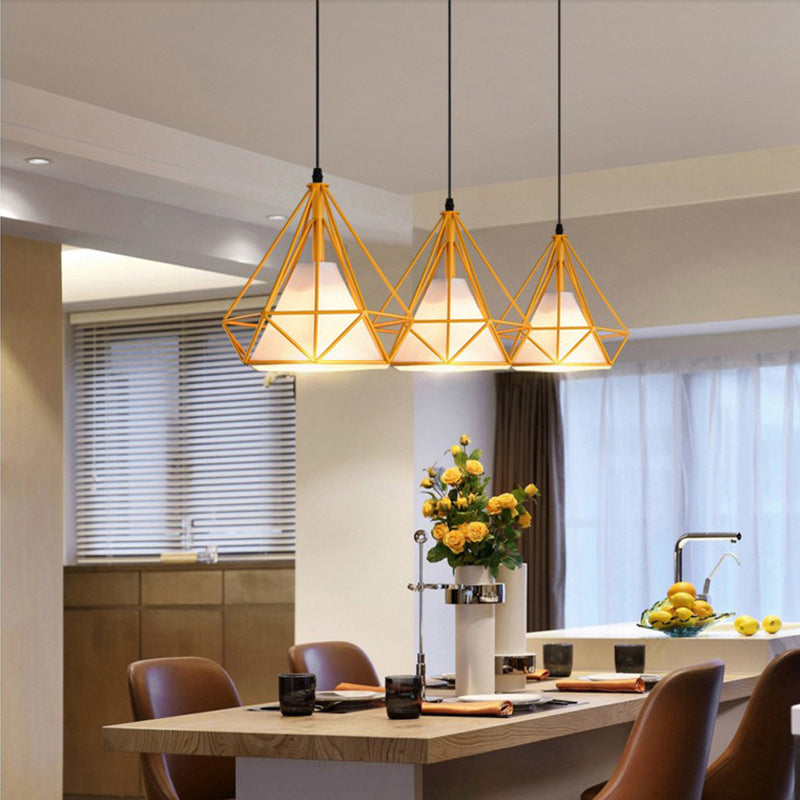 4-Color Optional Metal Cage Hanging Light Single Bulb Diamond Shaped Bedroom Lighting Fixture