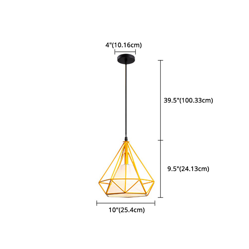 4-Color Optional Metal Cage Hanging Light Single Bulb Diamond Shaped Bedroom Lighting Fixture