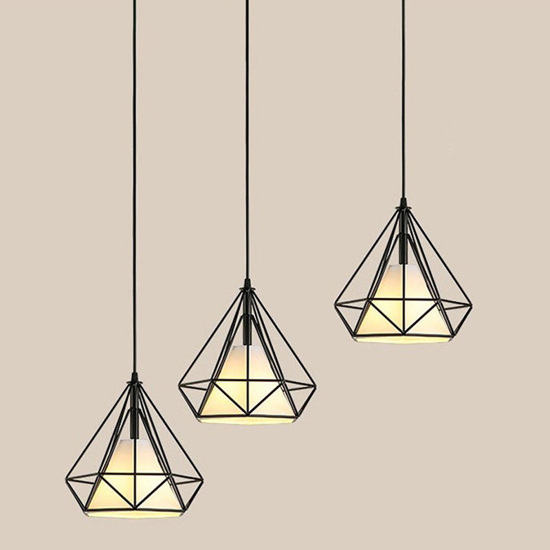 4-Color Optional Metal Cage Hanging Light Single Bulb Diamond Shaped Bedroom Lighting Fixture