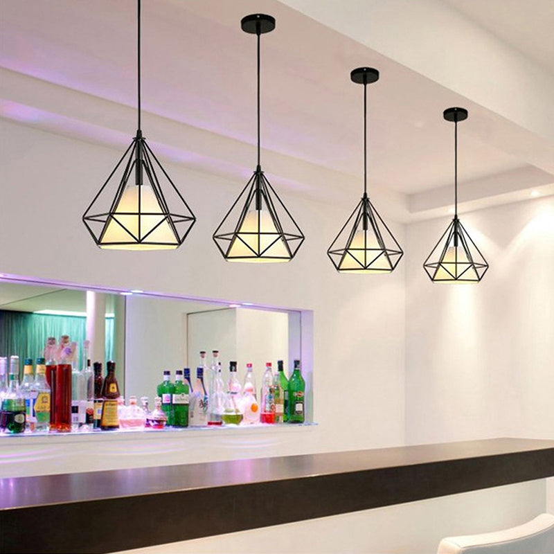 4-Color Optional Metal Cage Hanging Light Single Bulb Diamond Shaped Bedroom Lighting Fixture