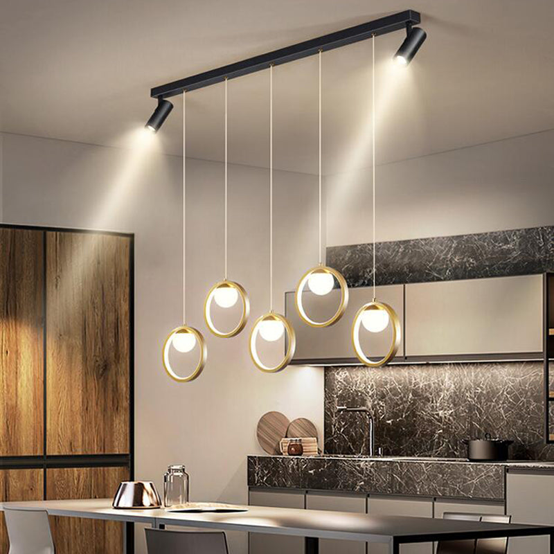 5-Lights Circles LED Island Light Opal Glass Double Spotlight Design Minimalism Lighting Fixture for Dining Room