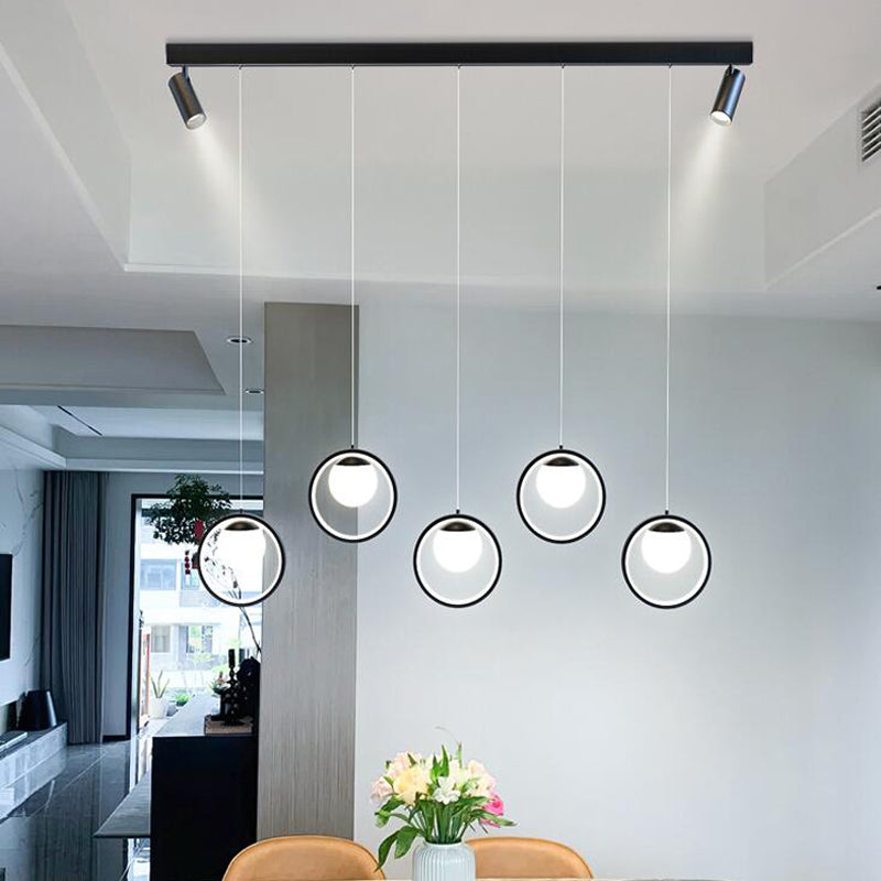 5-Lights Circles LED Island Light Opal Glass Double Spotlight Design Minimalism Lighting Fixture for Dining Room