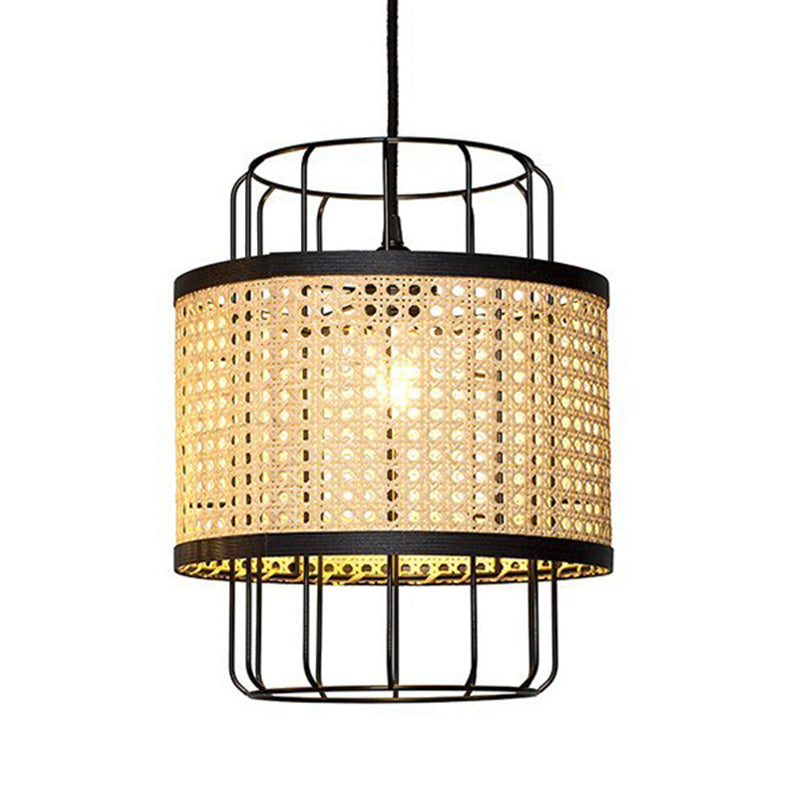 Hand-Worked Rattan Restaurant Ceiling Light Asian Style Single Bulb Lantern Hanging Pendant Light
