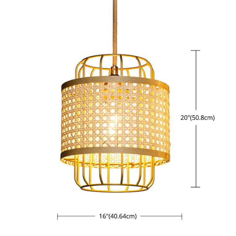 Hand-Worked Rattan Restaurant Ceiling Light Asian Style Single Bulb Lantern Hanging Pendant Light