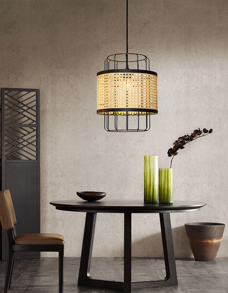 Hand-Worked Rattan Restaurant Ceiling Light Asian Style Single Bulb Lantern Hanging Pendant Light