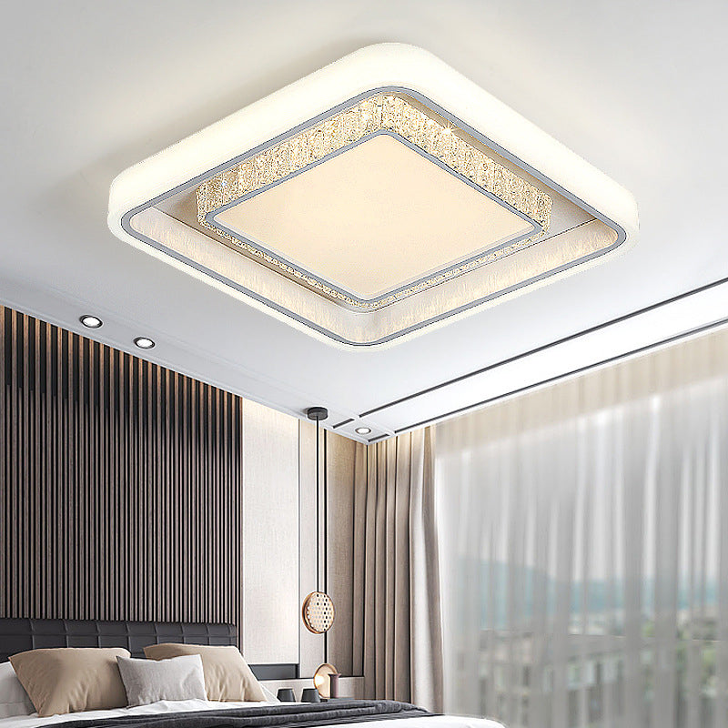 White 2-Tier Flush Light Nordic LED Crystal Ceiling Flush Mount for Living Room