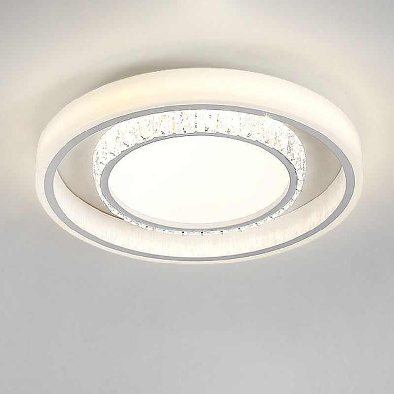White 2-Tier Flush Light Nordic LED Crystal Ceiling Flush Mount for Living Room