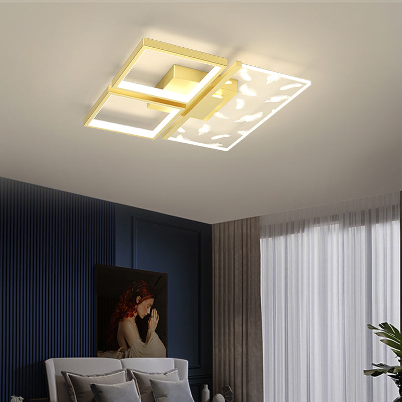 Stagger Geometric Feather LED Ceiling Fixture in Modern Creative Style Wrought Iron Indoor Ceiling Light in Gold