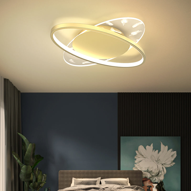 Stagger Geometric Feather LED Ceiling Fixture in Modern Creative Style Wrought Iron Indoor Ceiling Light in Gold