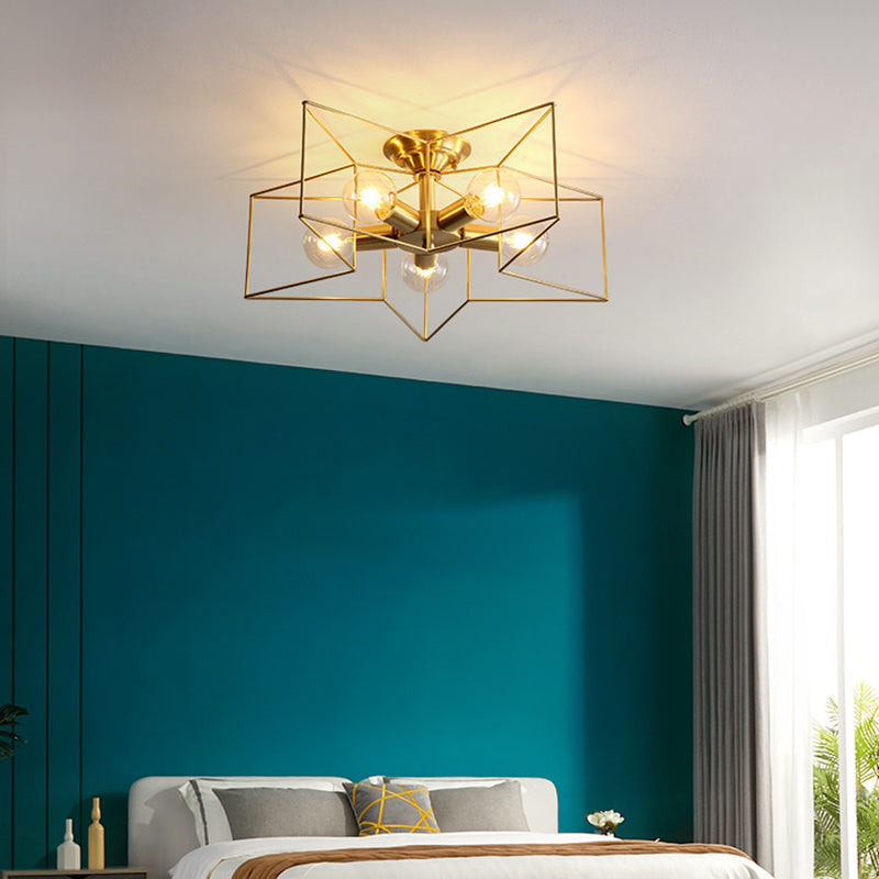 Industrial Star Ceiling Flush Mount Metal Semi Flush Mount Ceiling Fixture for Living Room and Bedroom