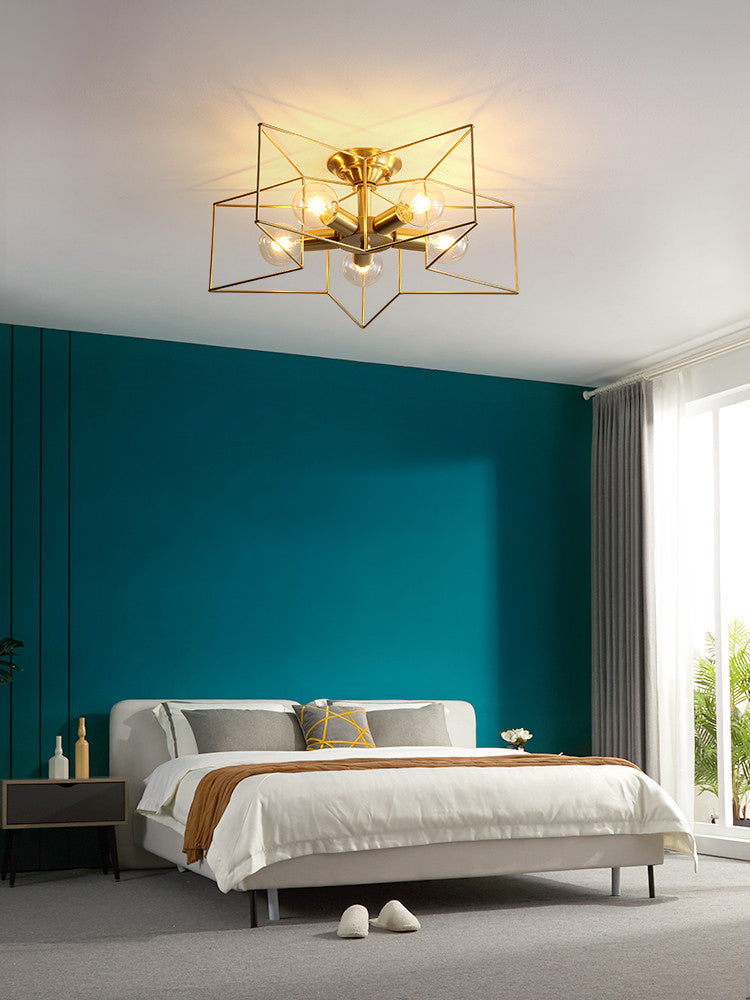 Industrial Star Ceiling Flush Mount Metal Semi Flush Mount Ceiling Fixture for Living Room and Bedroom