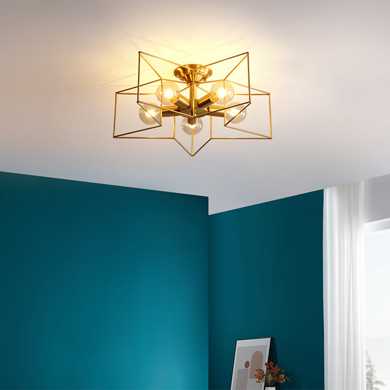 Industrial Star Ceiling Flush Mount Metal Semi Flush Mount Ceiling Fixture for Living Room and Bedroom