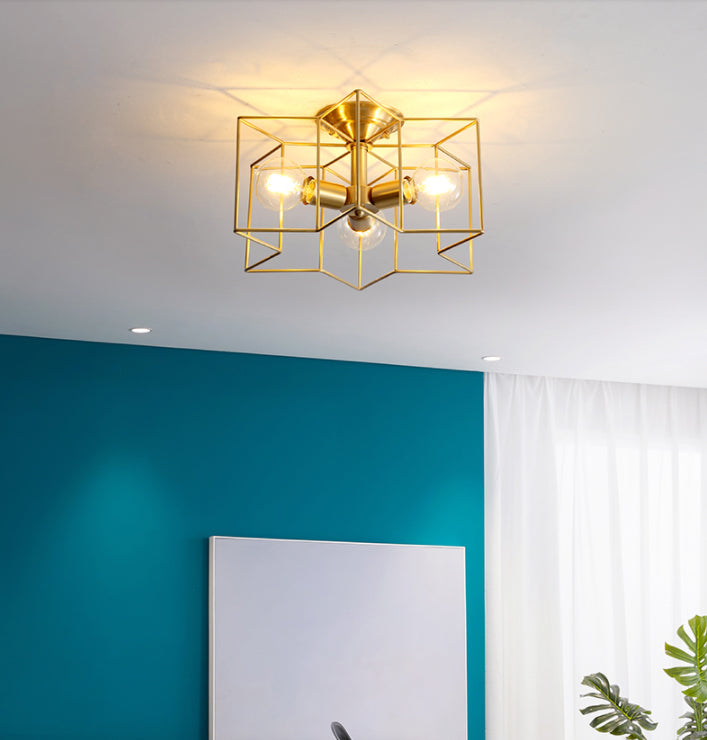 Industrial Star Ceiling Flush Mount Metal Semi Flush Mount Ceiling Fixture for Living Room and Bedroom