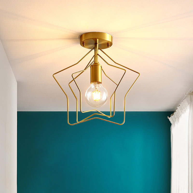 1 Light Metal Semi Flush Mount Ceiling Fixture with Star Industrial Hall And Foyer Ceiling Light Fixtures