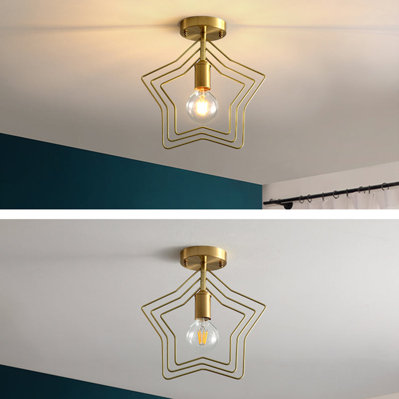 1 Light Metal Semi Flush Mount Ceiling Fixture with Star Industrial Hall And Foyer Ceiling Light Fixtures