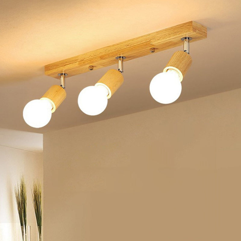 Éclairage sur rail nordique de style japonais, projecteur réglable en bois monté en surface, pour la maison, le salon, l'allée murale et le magasin commercial