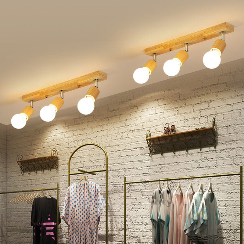 Éclairage sur rail nordique de style japonais, projecteur réglable en bois monté en surface, pour la maison, le salon, l'allée murale et le magasin commercial