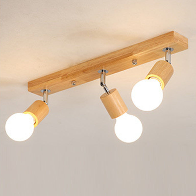 Éclairage sur rail nordique de style japonais, projecteur réglable en bois monté en surface, pour la maison, le salon, l'allée murale et le magasin commercial