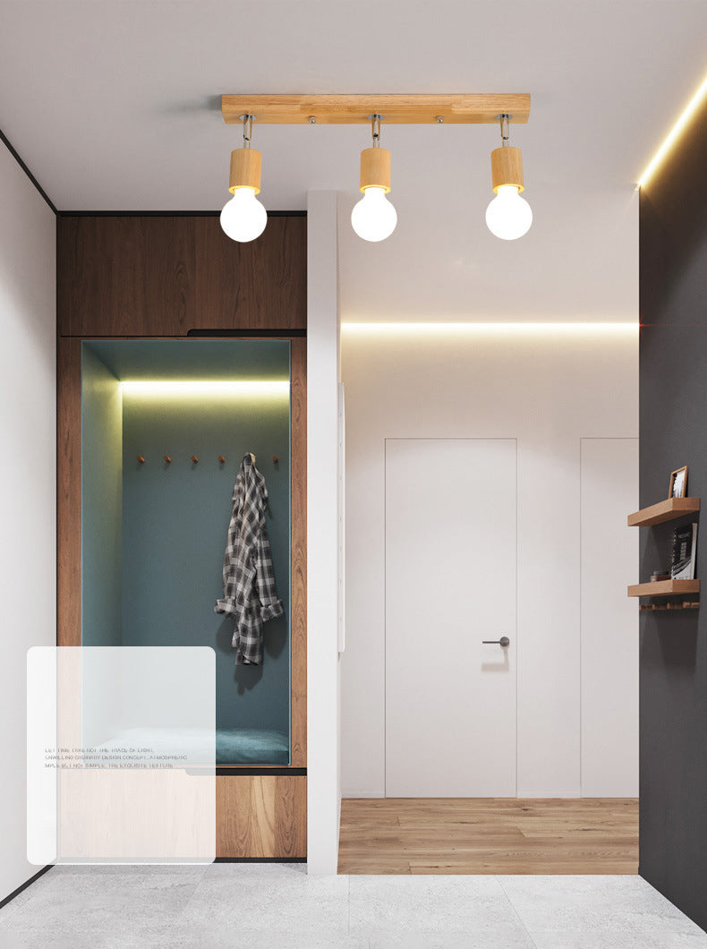 Éclairage sur rail nordique de style japonais, projecteur réglable en bois monté en surface, pour la maison, le salon, l'allée murale et le magasin commercial