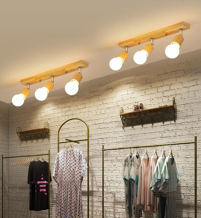 Éclairage sur rail nordique de style japonais, projecteur réglable en bois monté en surface, pour la maison, le salon, l'allée murale et le magasin commercial